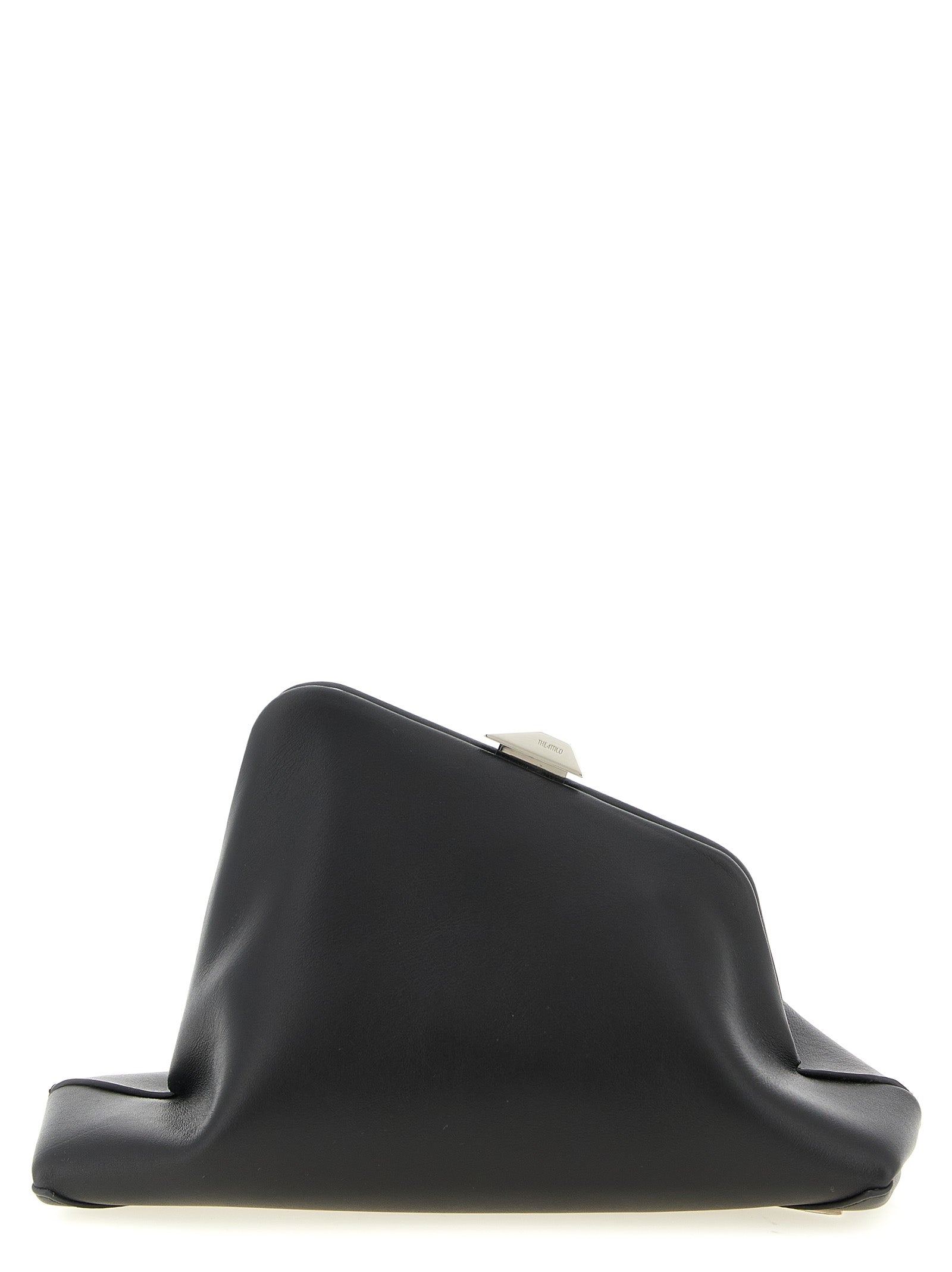 The Attico Day Off Small Clutch Bag in smooth black calf leather with a detachable shoulder strap and magnetic closure from The Exclusive Line Singapore.