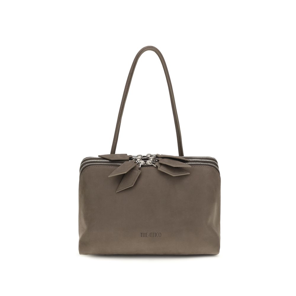 The Attico L'Altra di Milano Shoulder Bag in supple grey nubuck leather with red suede lining.