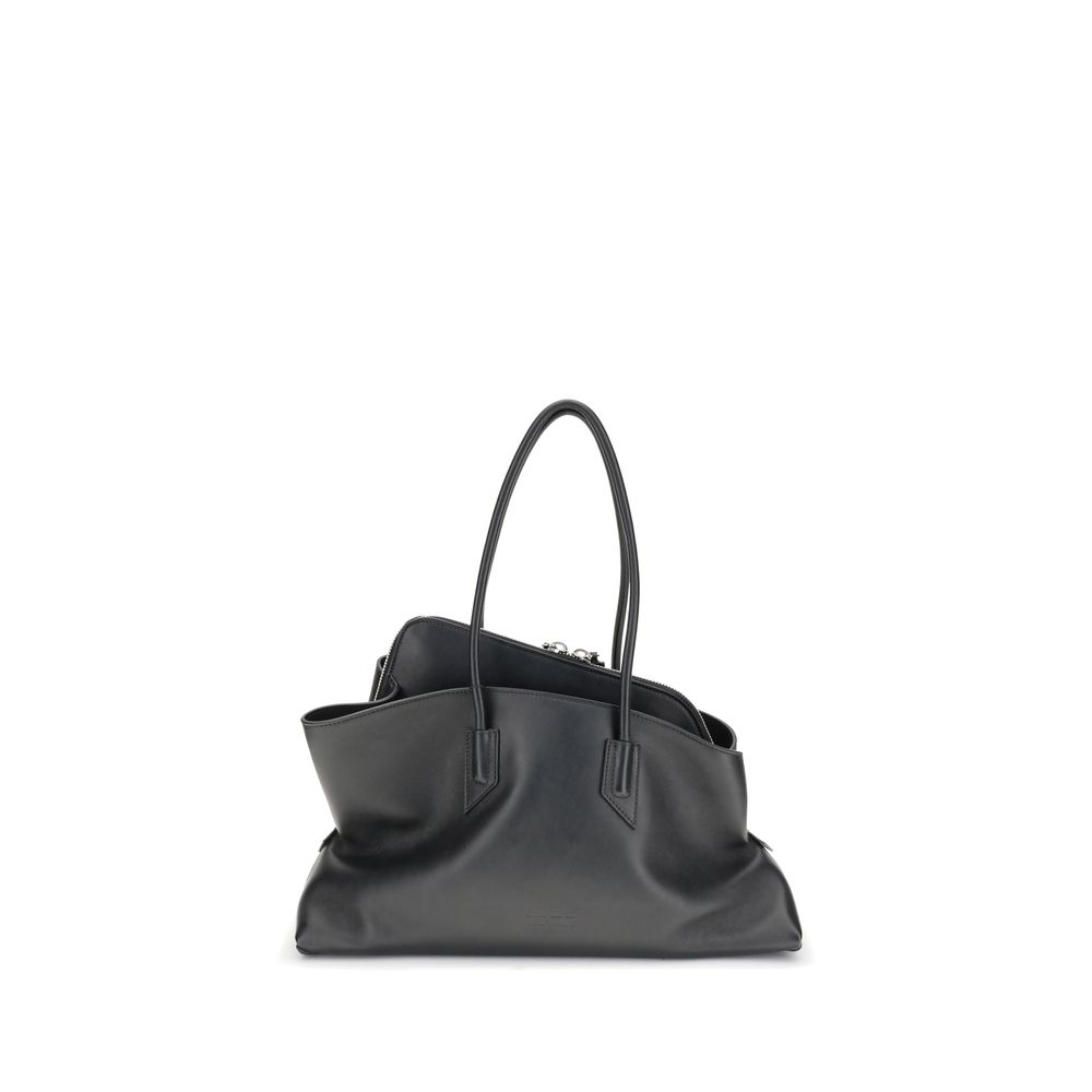 The Attico La Passeggiata Medium Top Handle Bag in smooth black calfskin leather.