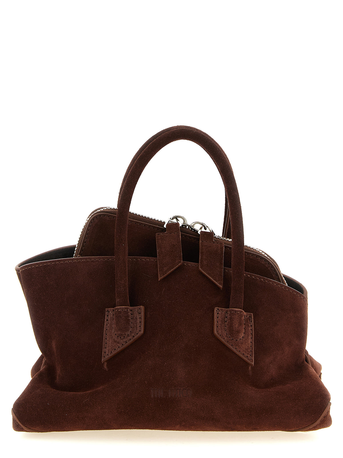 The Attico La Passeggiata Mini Top Handle Bag in rich chocolate brown suede.