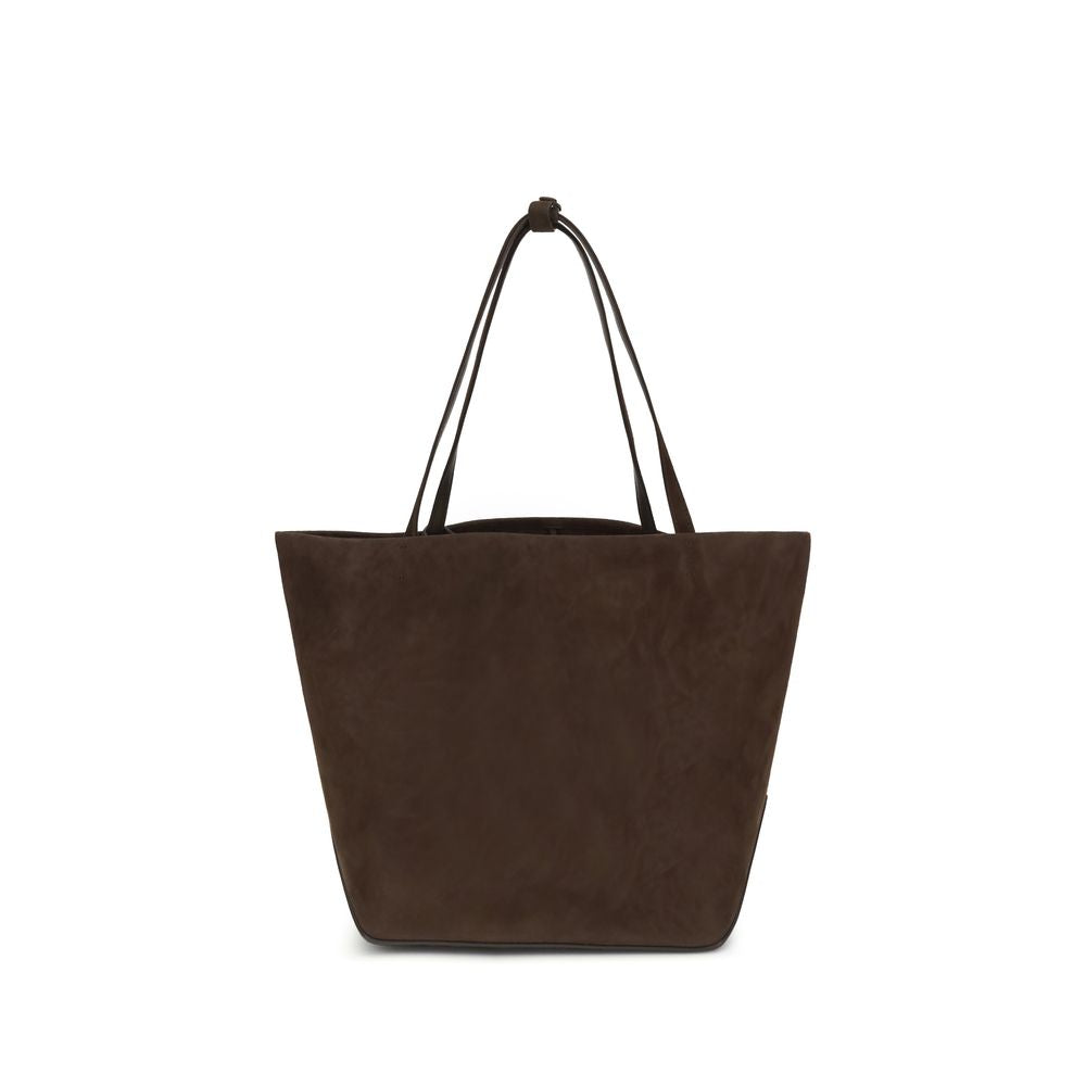 The Row Park Tote Three Bag in Mocha Suede, available at The Exclusive Line Singapore.