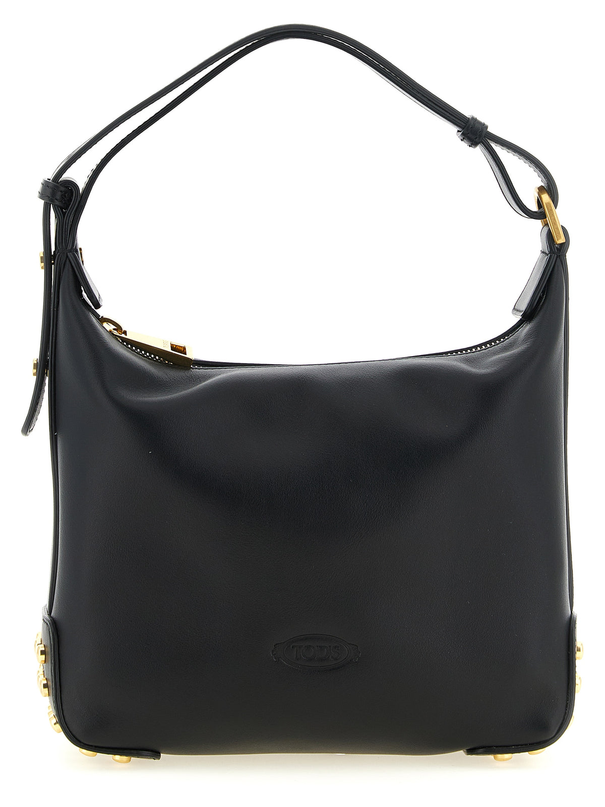 Tod's Metal Dots Mini Bag in black calfskin leather featuring embossed detailing and base metal elements at The Exclusive Line Singapore.