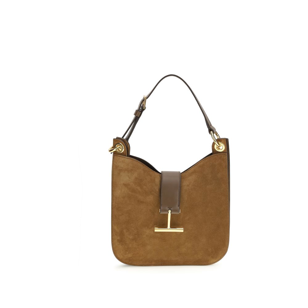 Tom Ford Tara Small Crossbody in Suede Brown with Hanging T Hardware - The Exclusive Line Singapore