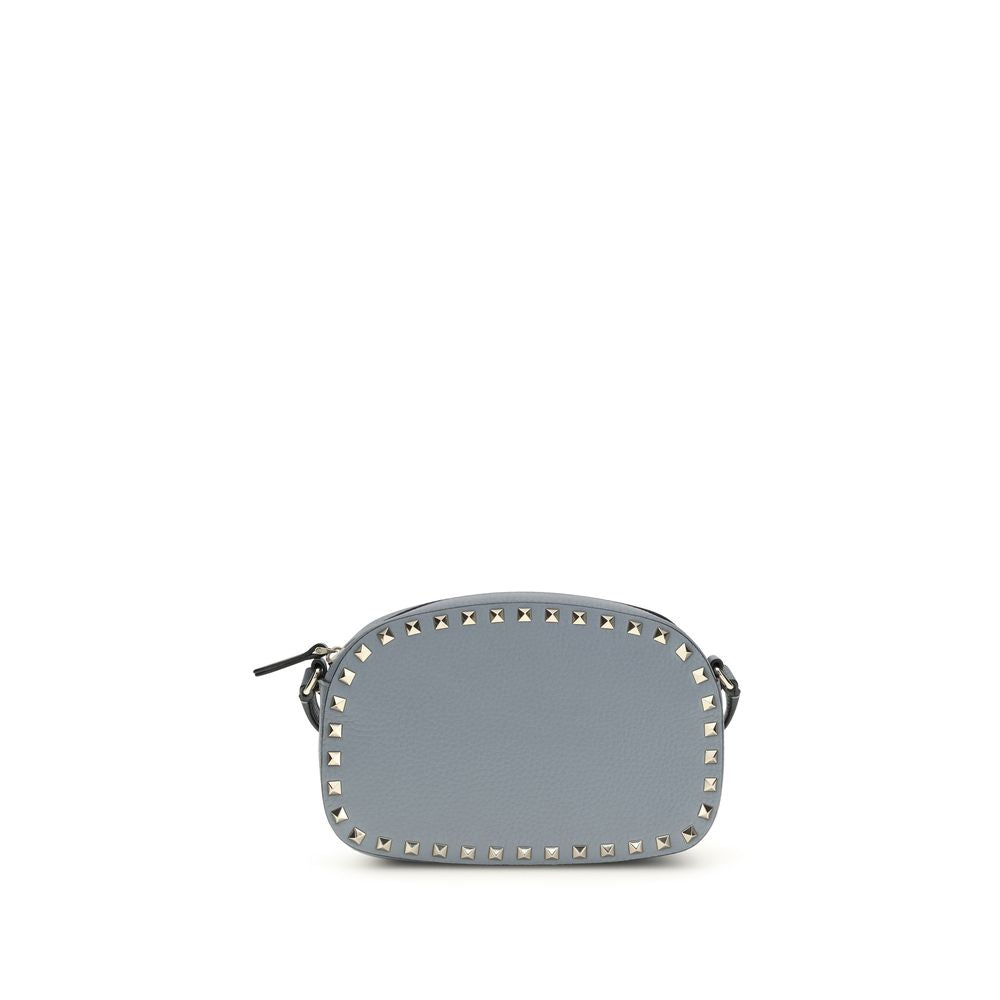 Valentino Garavani Rockstud Mini Crossbody Bag in Blue Grained Leather with Platinum Studs - The Exclusive Line Singapore