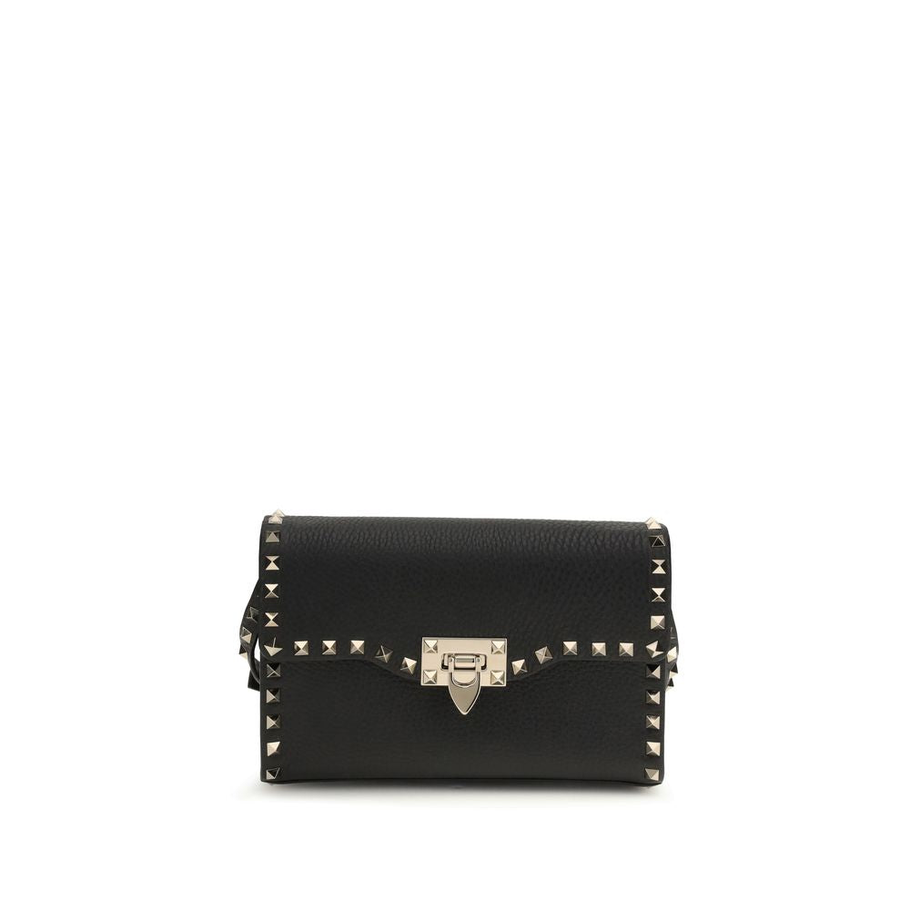 Valentino Garavani Rockstud Small Crossbody Bag in Black Calfskin from The Exclusive Line Singapore.