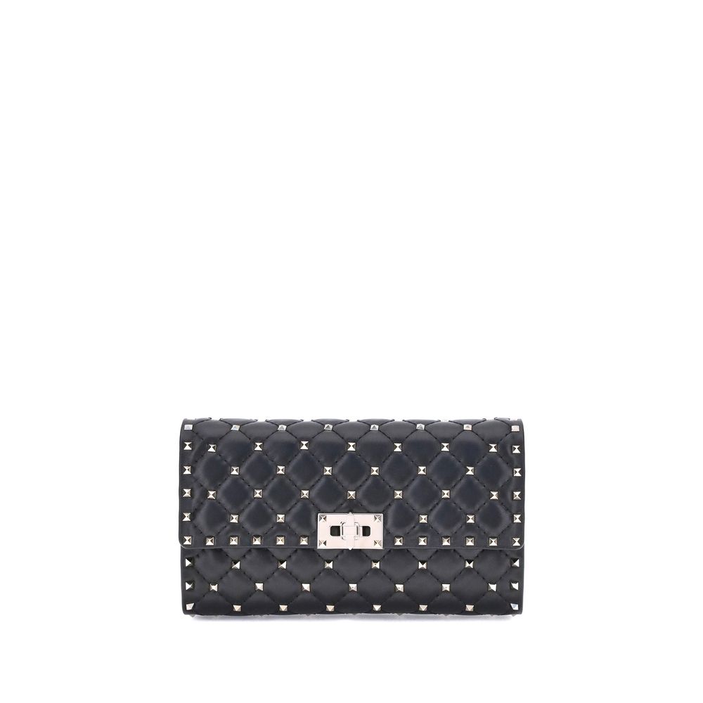 Valentino Garavani Rockstud Spike Black Quilted Nappa Leather Crossbody Clutch with Platinum Hardware - The Exclusive Line Singapore