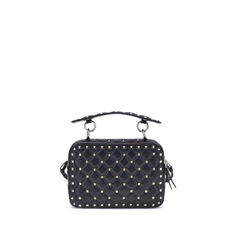 Valentino Garavani Rockstud Spike Handbag Small in Black with Zip Closure from The Exclusive Line Singapore.