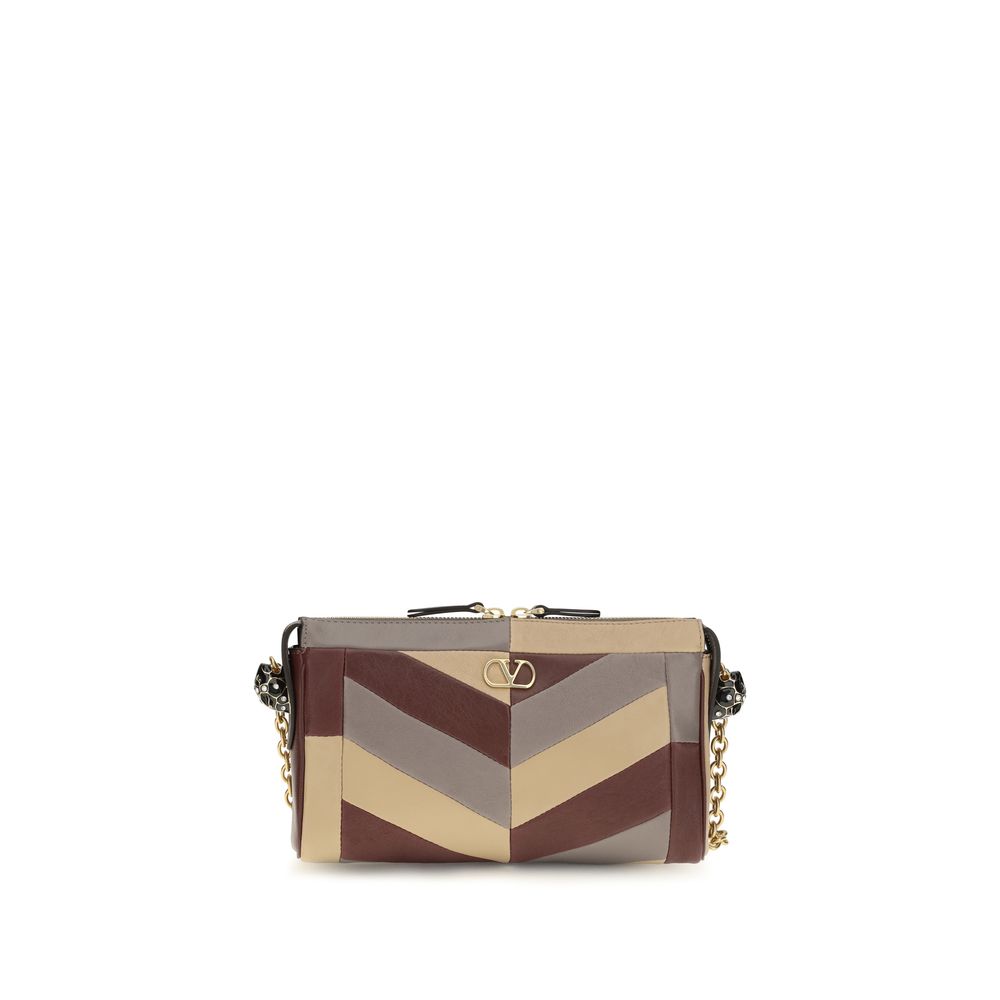Valentino Garavani Panthea small shoulder bag in multicolor chevron nappa leather with Swarovski feline heads and chain strap.