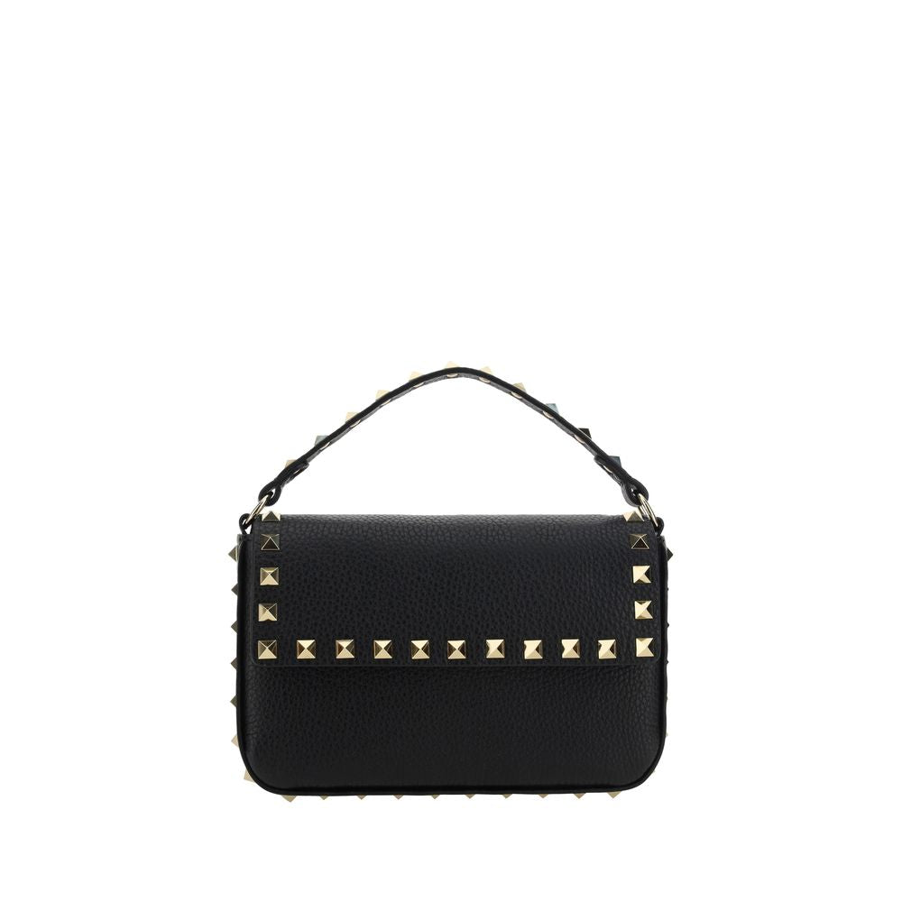 Valentino Garavani Rockstud Pouch in black grainy calfskin leather with platinum-finish studs.