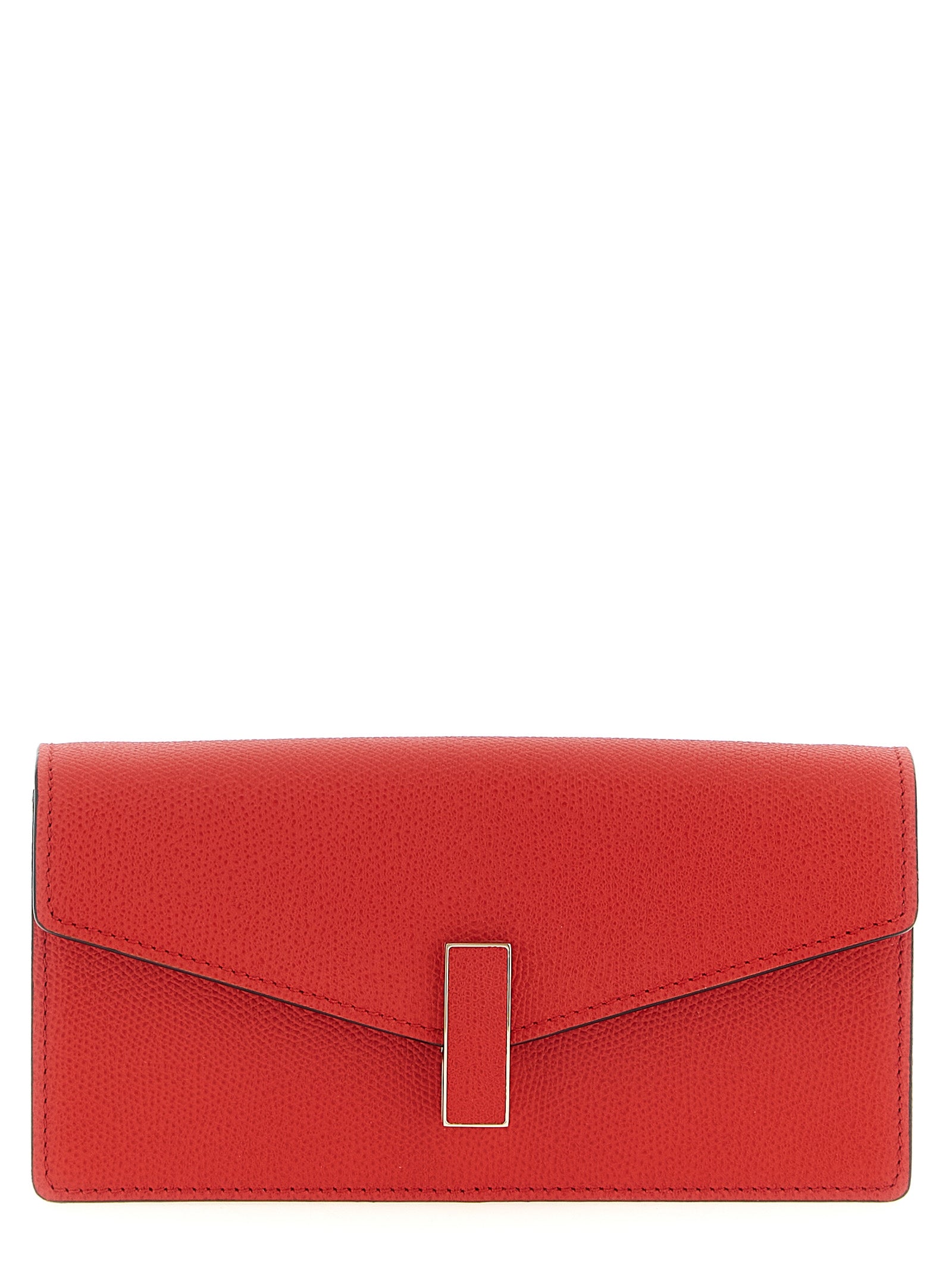 Valextra Iside Clutch with Chain Bag in Love Red Millepunte calf leather with gold-tone chain and signature clasp