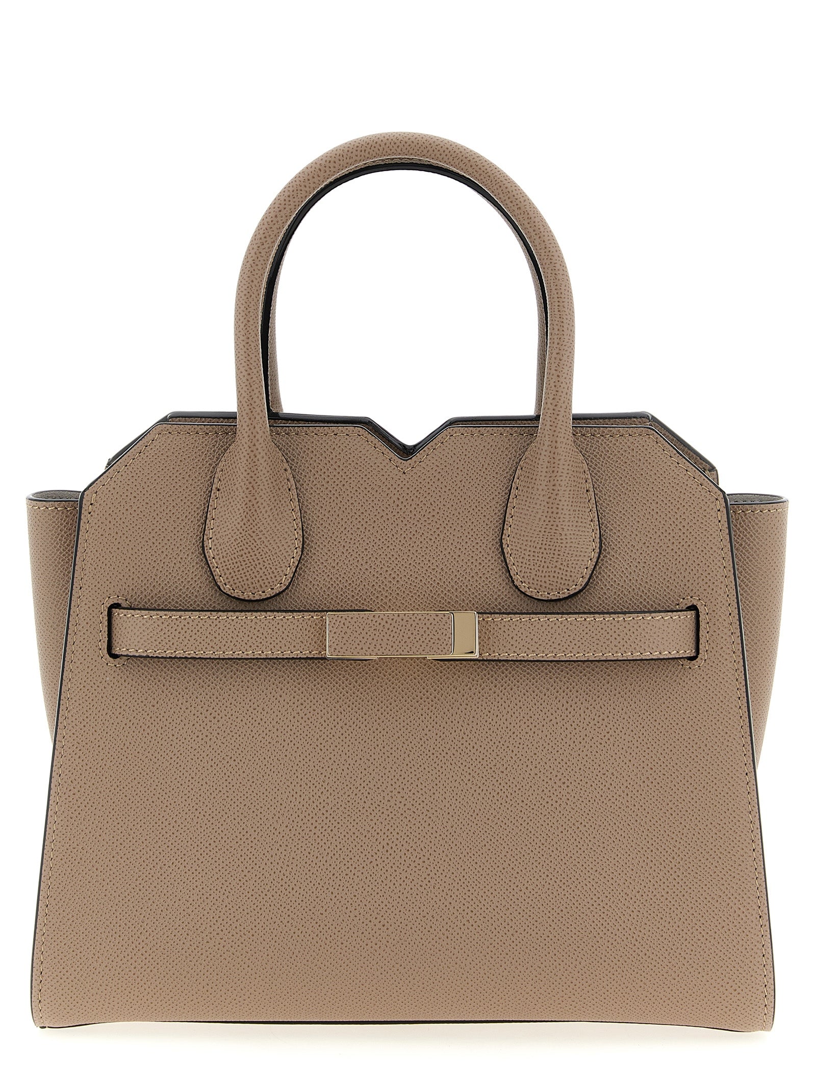 Valextra Milano Mini Top Handle Bag in Brown Soft Millepunte leather with handpainted black Costa edges and suede interior