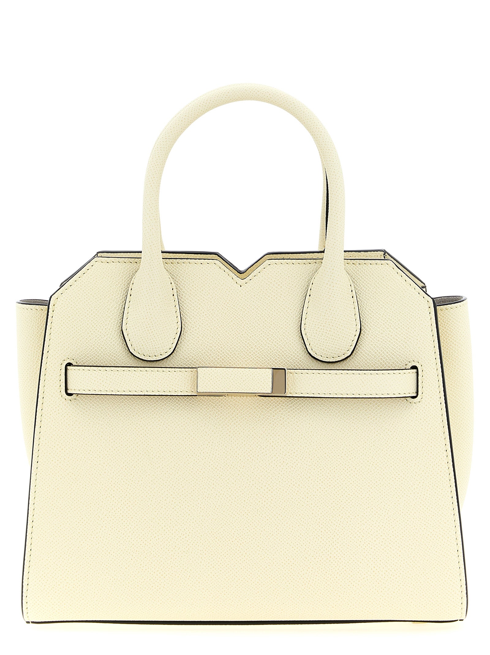 Valextra Milano Mini Top Handle Bag in White Soft Millepunte leather with handpainted black Costa edges and gold-tone clasp