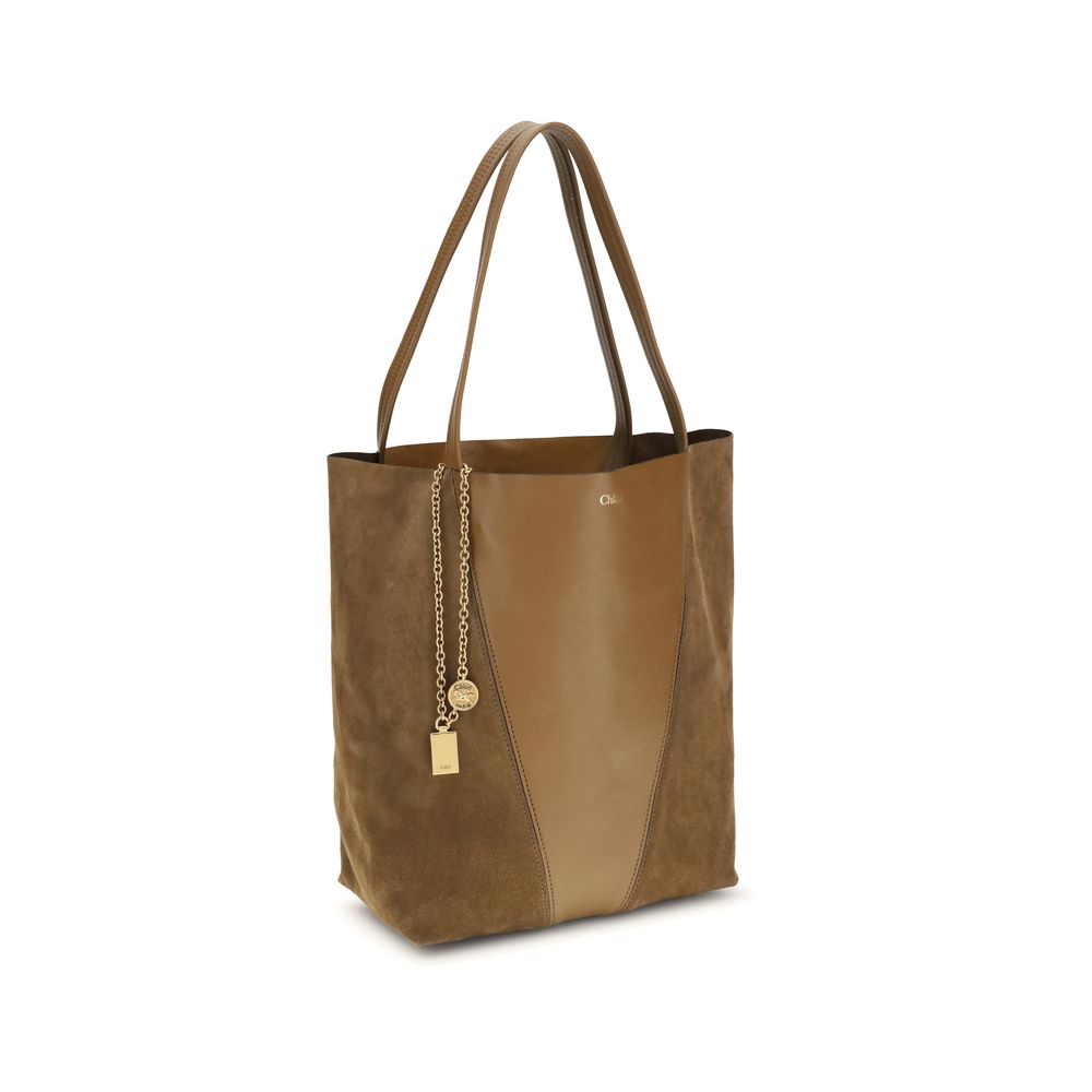 Chloé Spin Tote Bag in Brown Grained Buffalo Leather & Suede