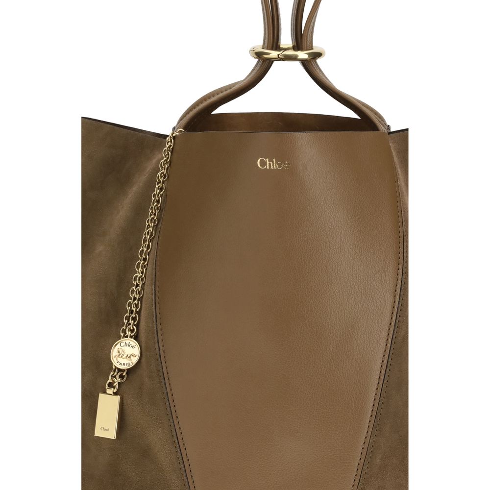 Chloé Spin Tote Bag in Brown Grained Buffalo Leather & Suede