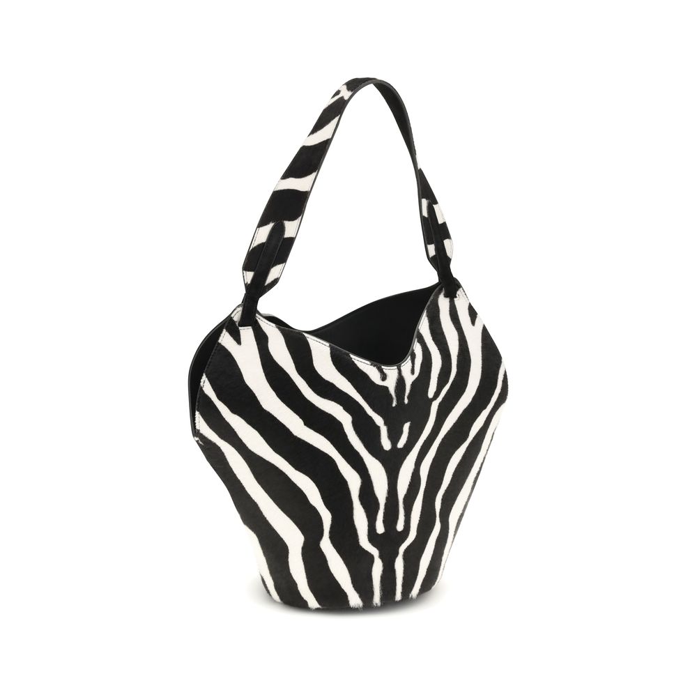 Khaite Mini Lotus Tote - Zebra Print Haircalf & Black Suede