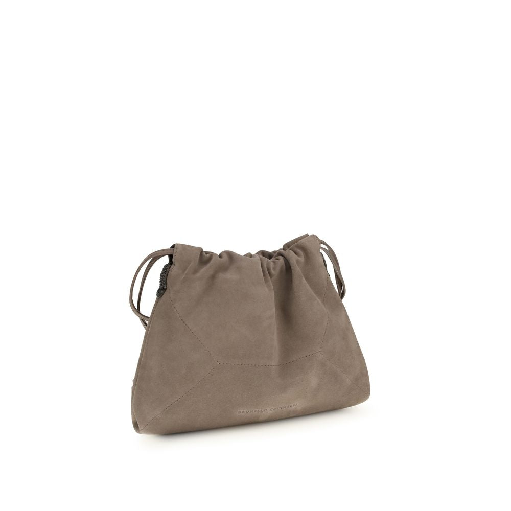 Brunello Cucinelli BC Duo Pouch Bag in Light Brown Suede with Monili