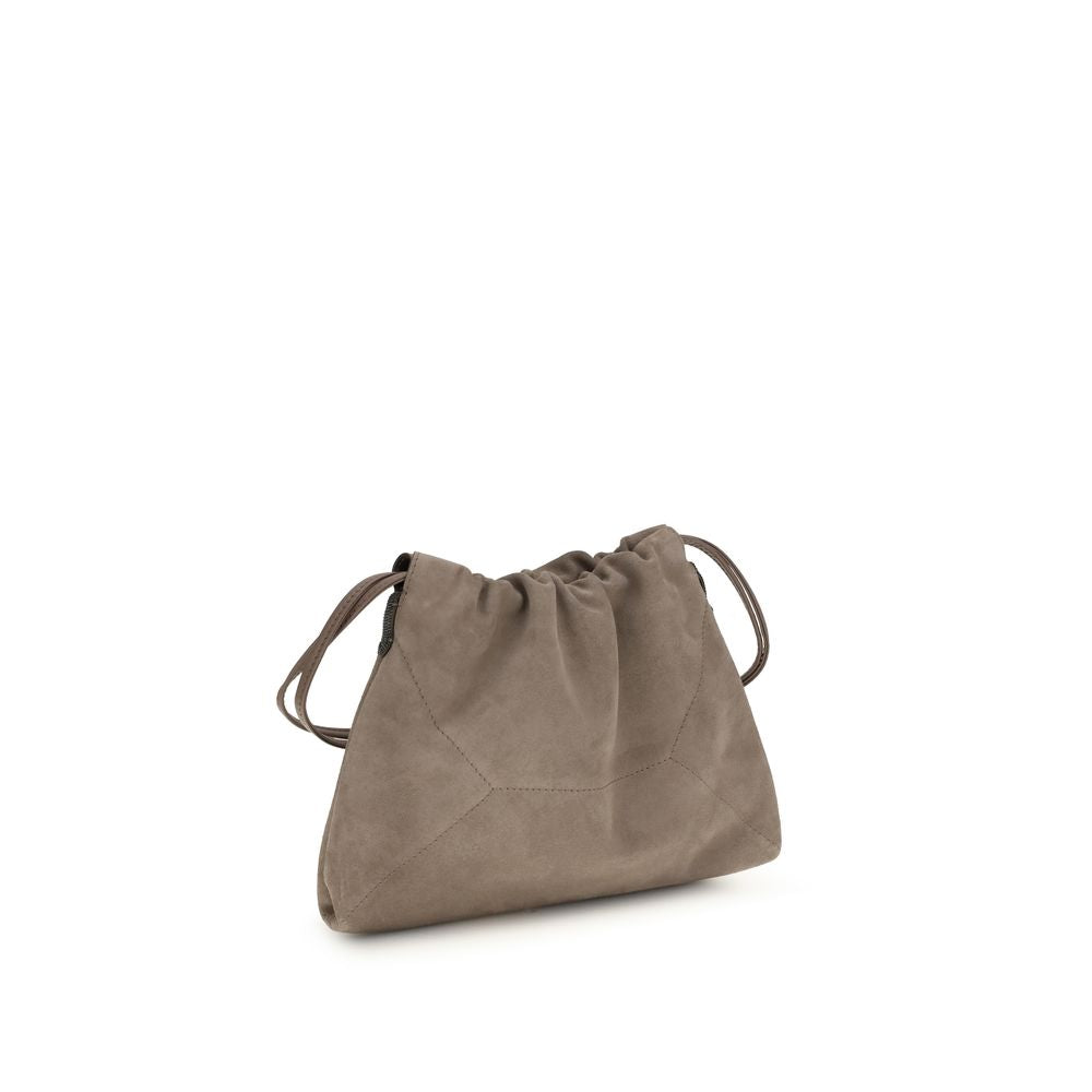 Brunello Cucinelli BC Duo Pouch Bag in Light Brown Suede with Monili