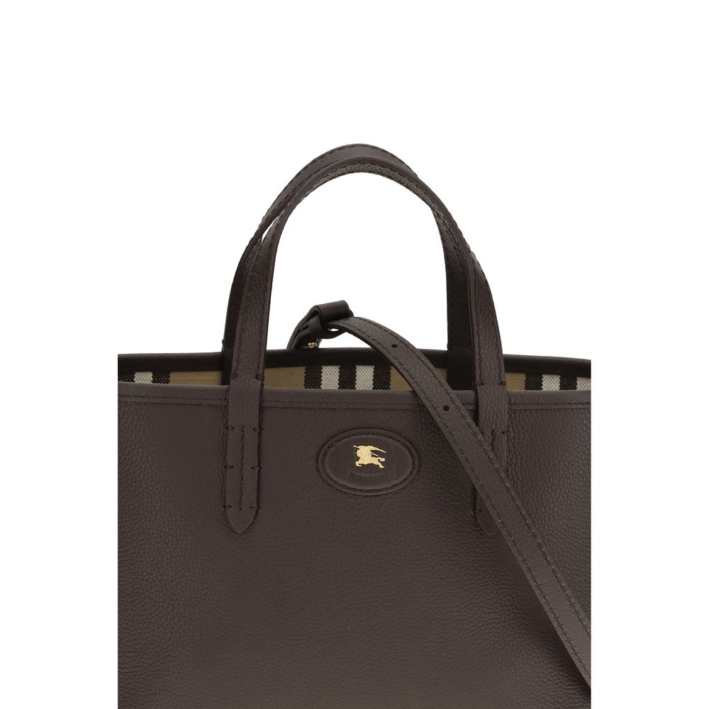 Burberry Mini Reversible Bloomsbury Tote in Grainy Leather - Peat Brown/Sand Beige