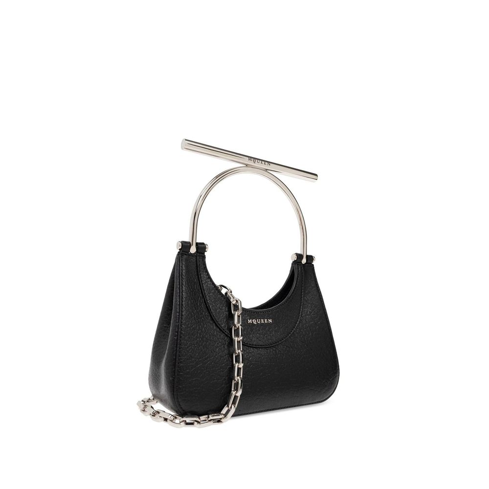 Alexander McQueen Mini T-Bar Shoulder Bag in Textured Leather - Black