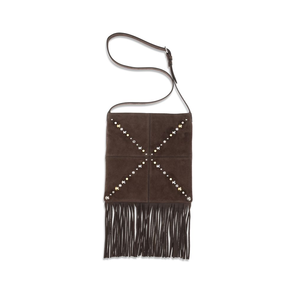 Valentino Garavani Nellcôte Shoulder Bag - Brown Suede Leather with Fringes
