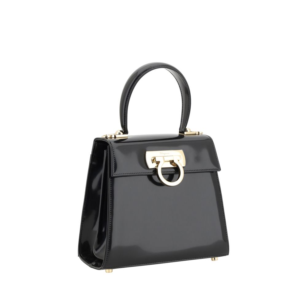 Ferragamo Iconic Small Top Handle Bag - Shiny Black