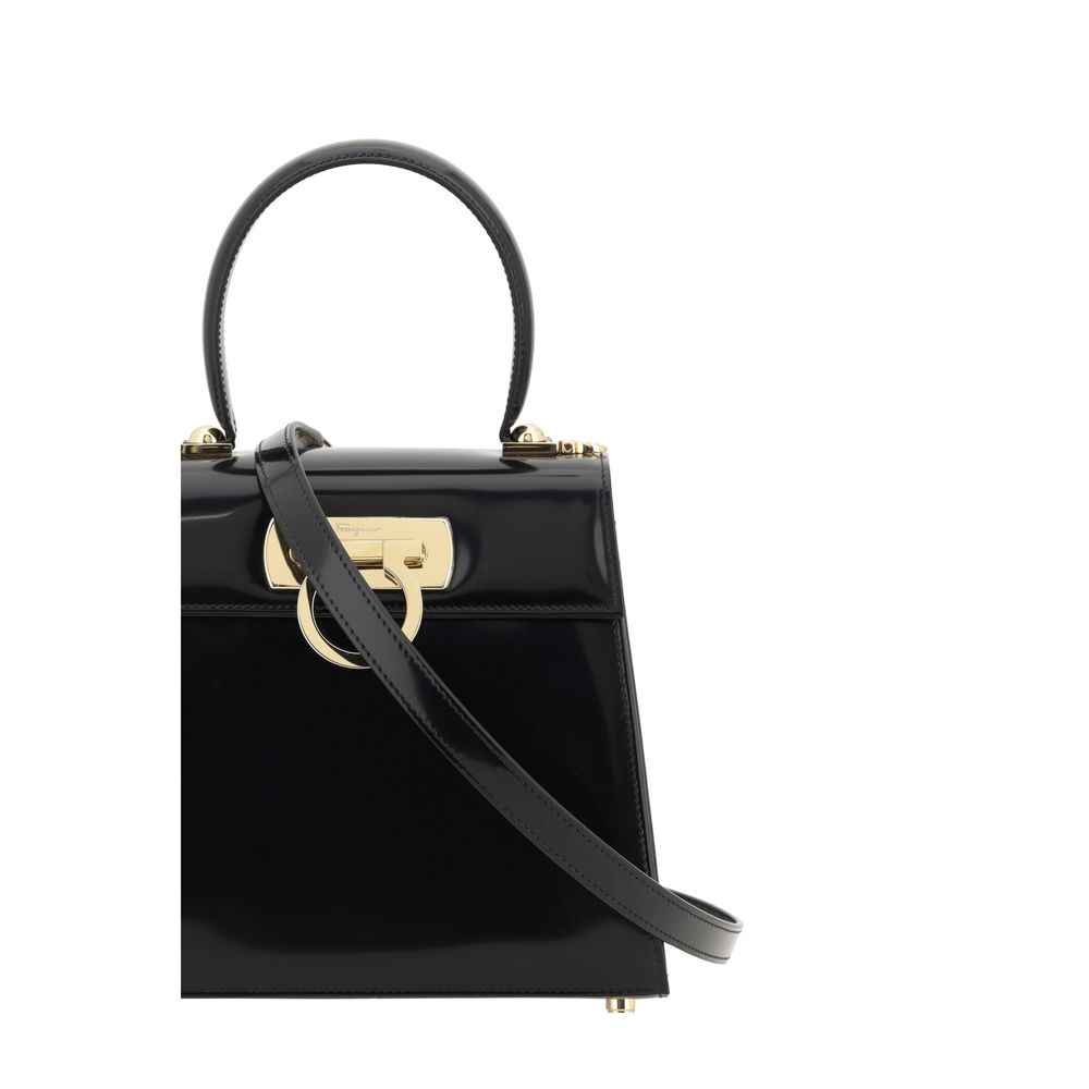 Ferragamo Iconic Small Top Handle Bag - Shiny Black
