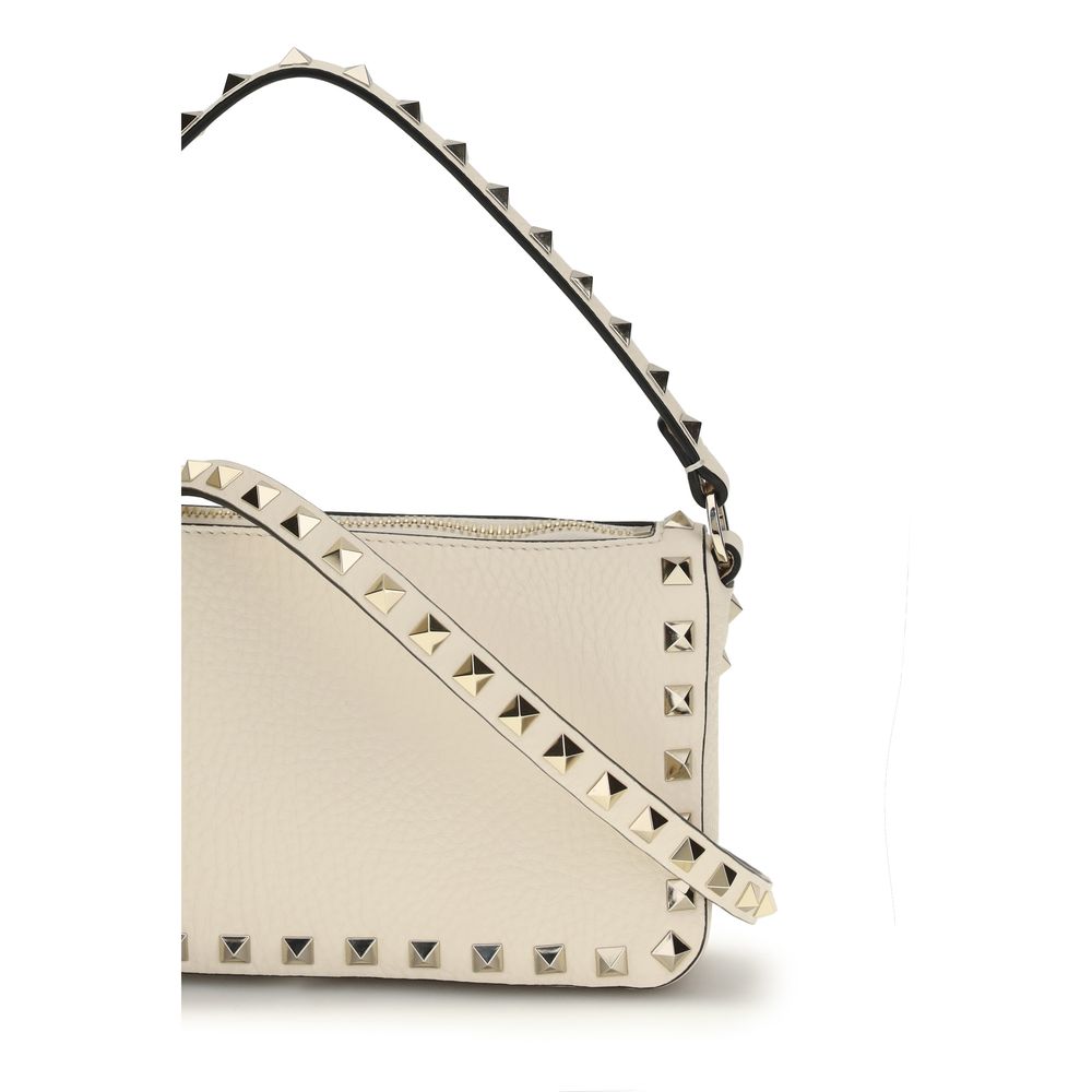 Valentino Garavani Rockstud Small Crossbody Bag w/ Hook Closure - Ivory White
