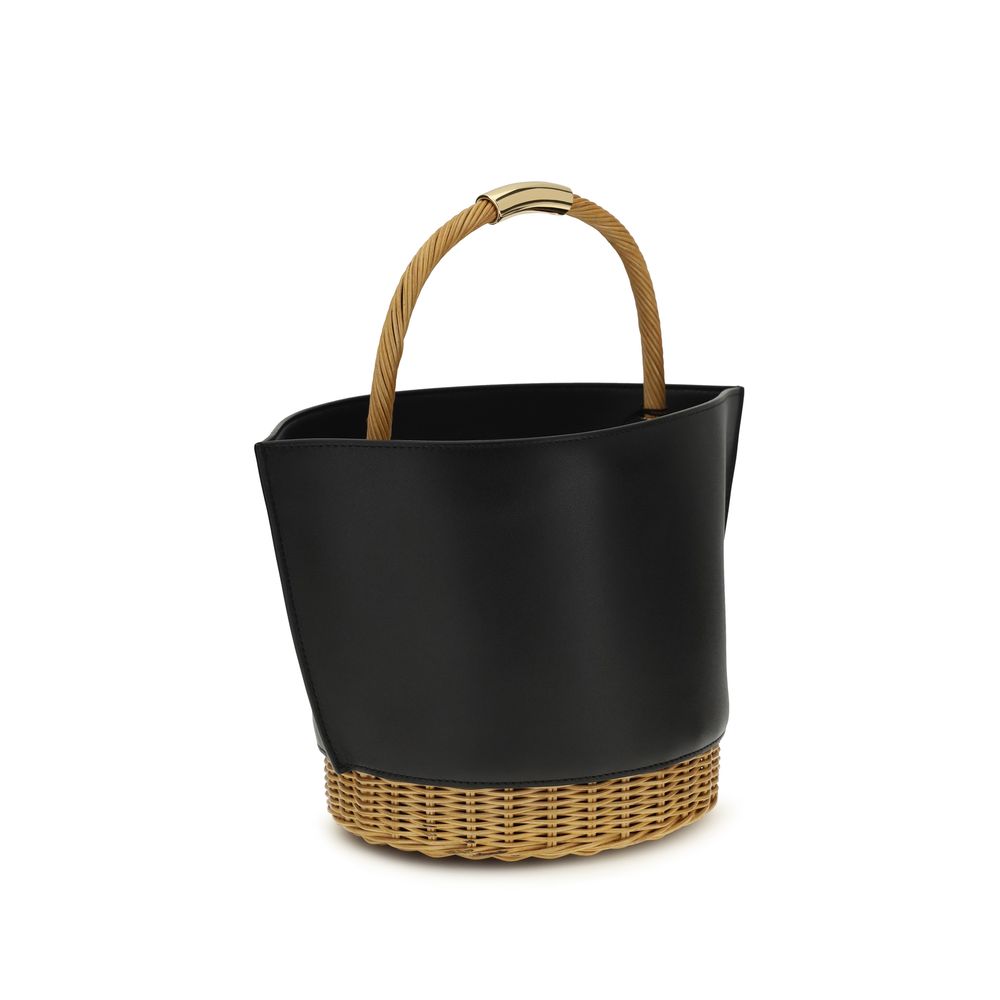 Sacai Leather & Rattan Basket Medium - Black