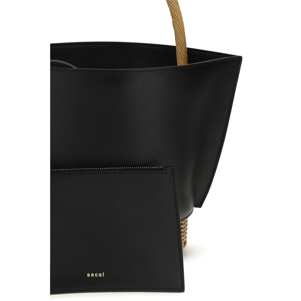 Sacai Leather & Rattan Basket Medium - Black