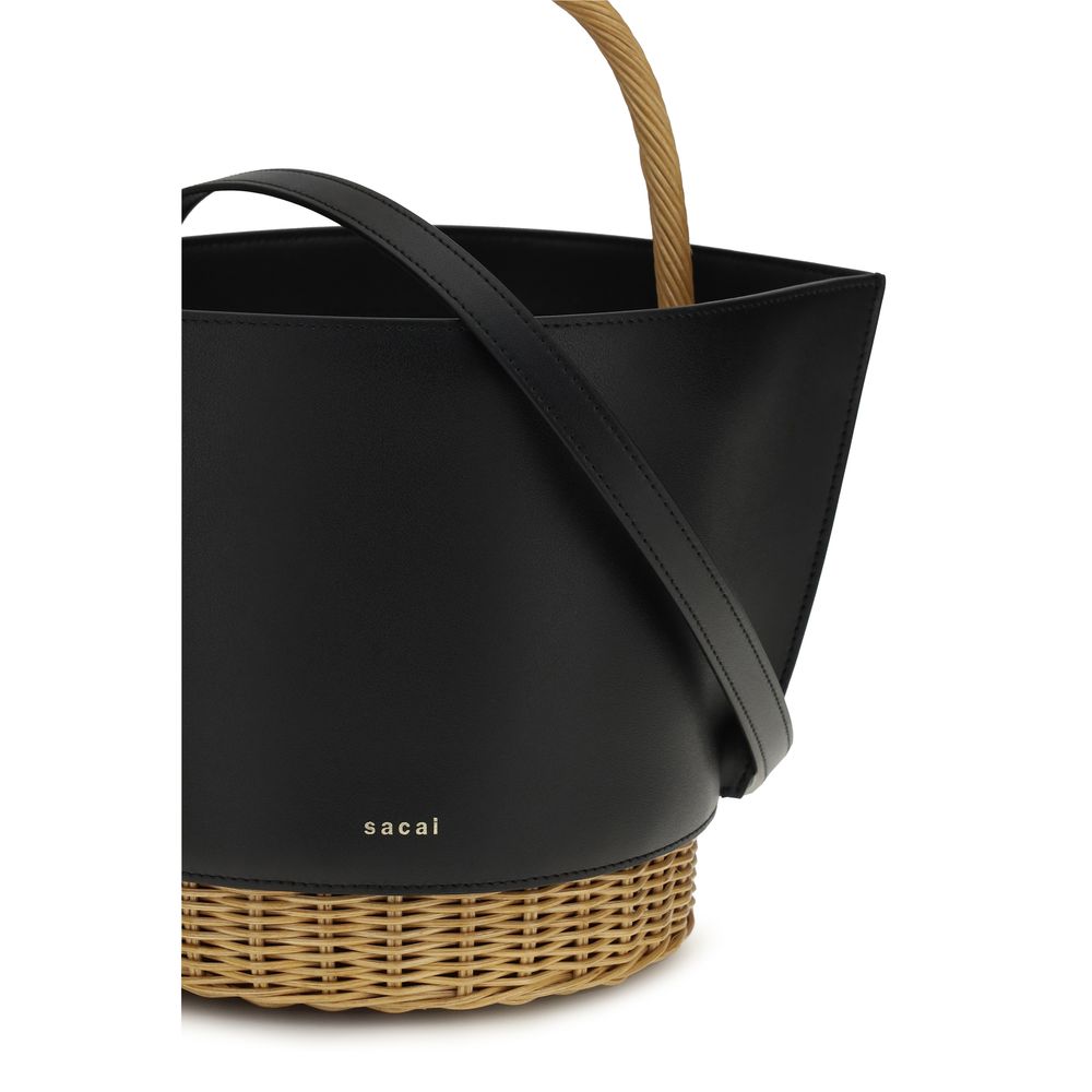 Sacai Leather & Rattan Basket Medium - Black