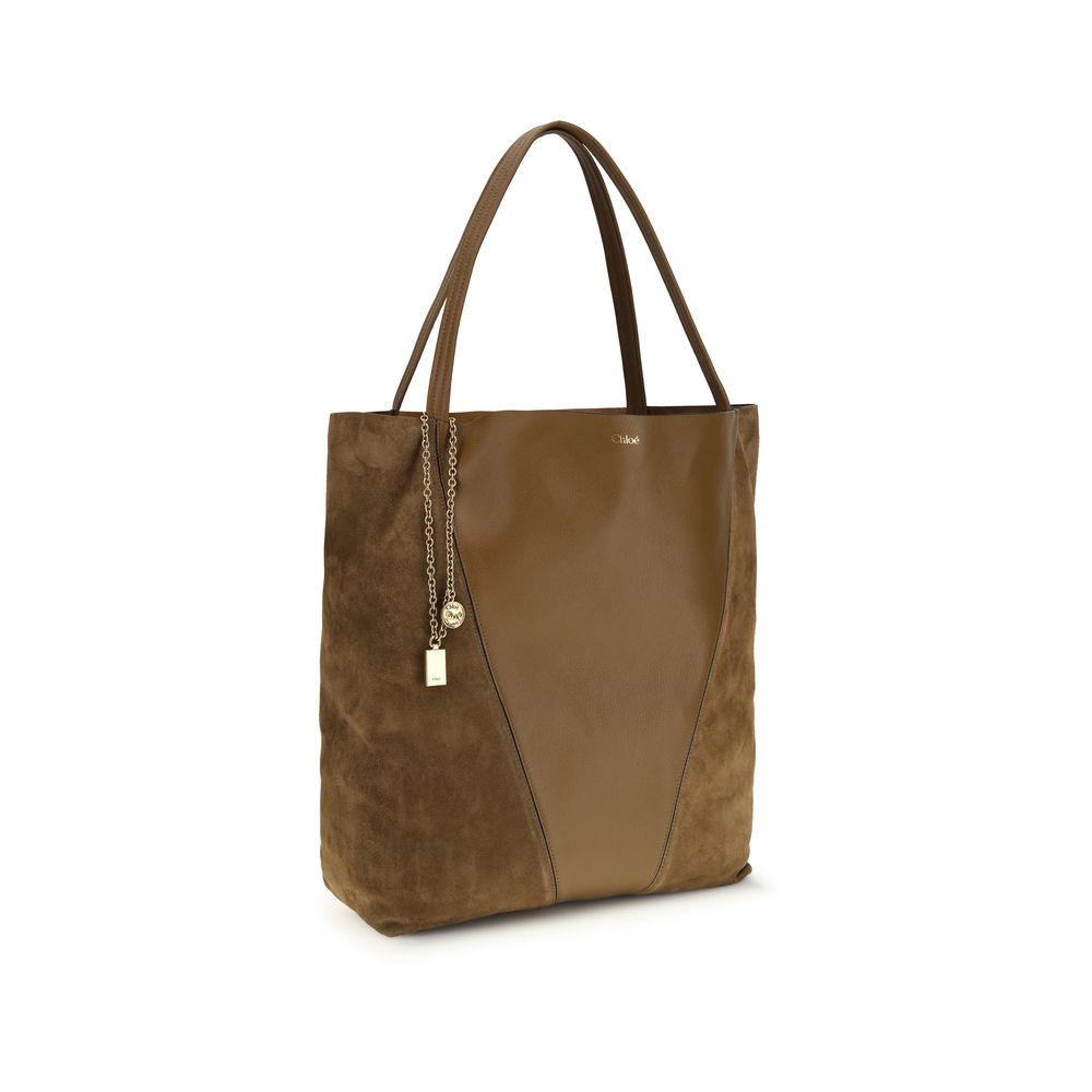 Chloé Spin Tote Bag Large – Dark Khaki Grained & Suede Buffalo Leather