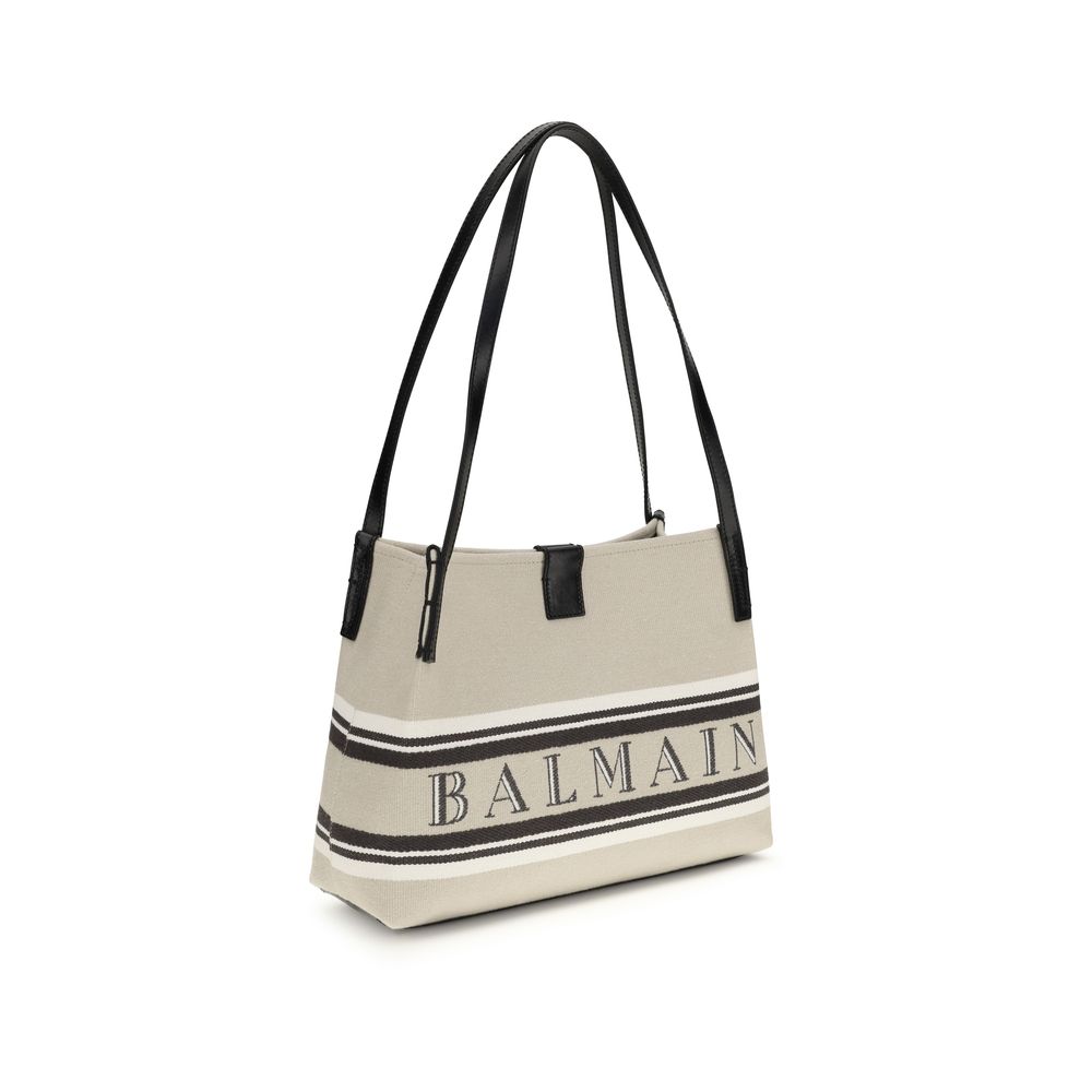 Balmain Small Release Shopper Bag - Beige Canvas & Calfskin