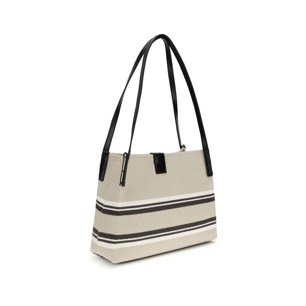 Balmain Small Release Shopper Bag - Beige Canvas & Calfskin