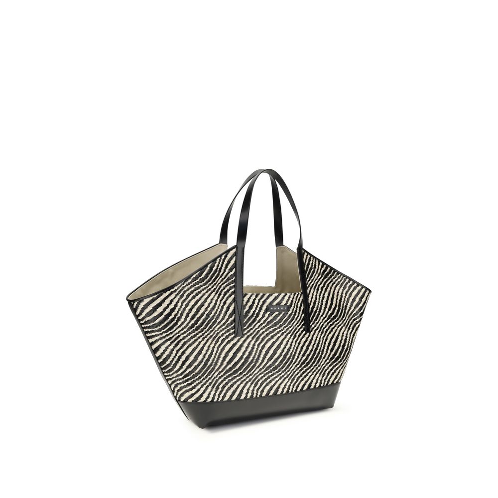 Marni Waves Trapeze Tote Bag – Black Raffia Effect