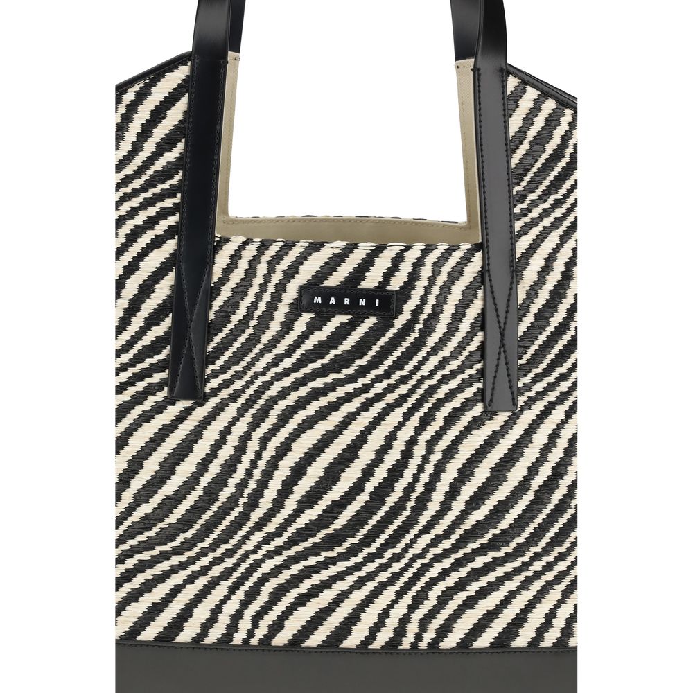 Marni Waves Trapeze Tote Bag – Black Raffia Effect