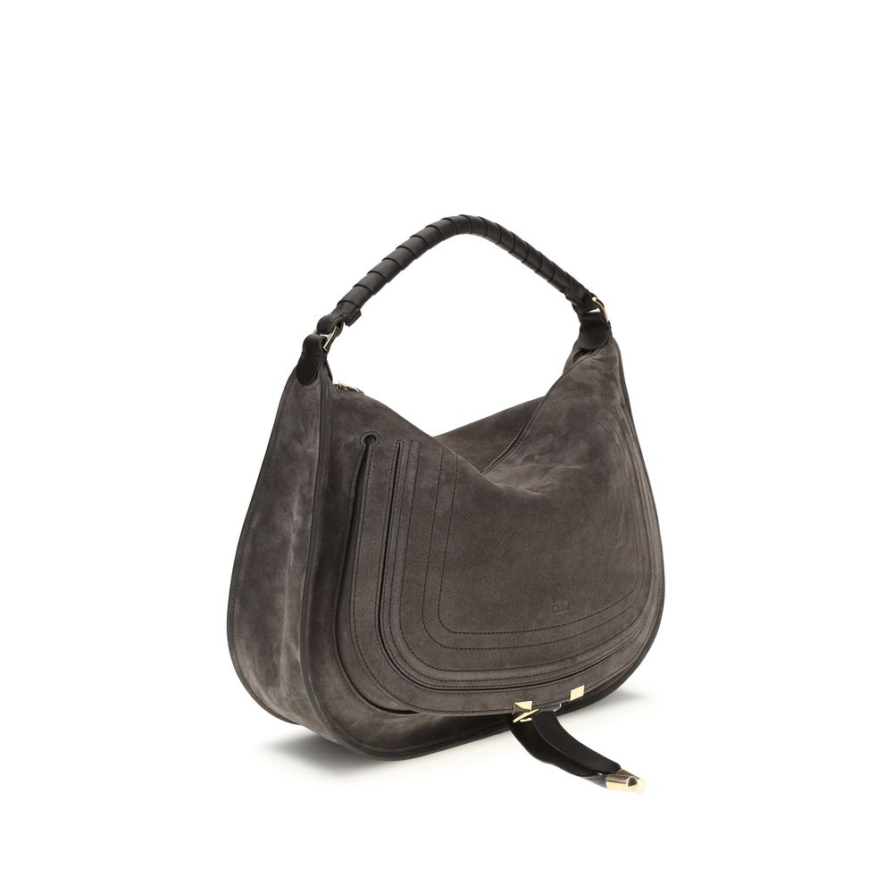 Chloé Marcie Shoulder Bag in Kohl Brown Suede Calfskin