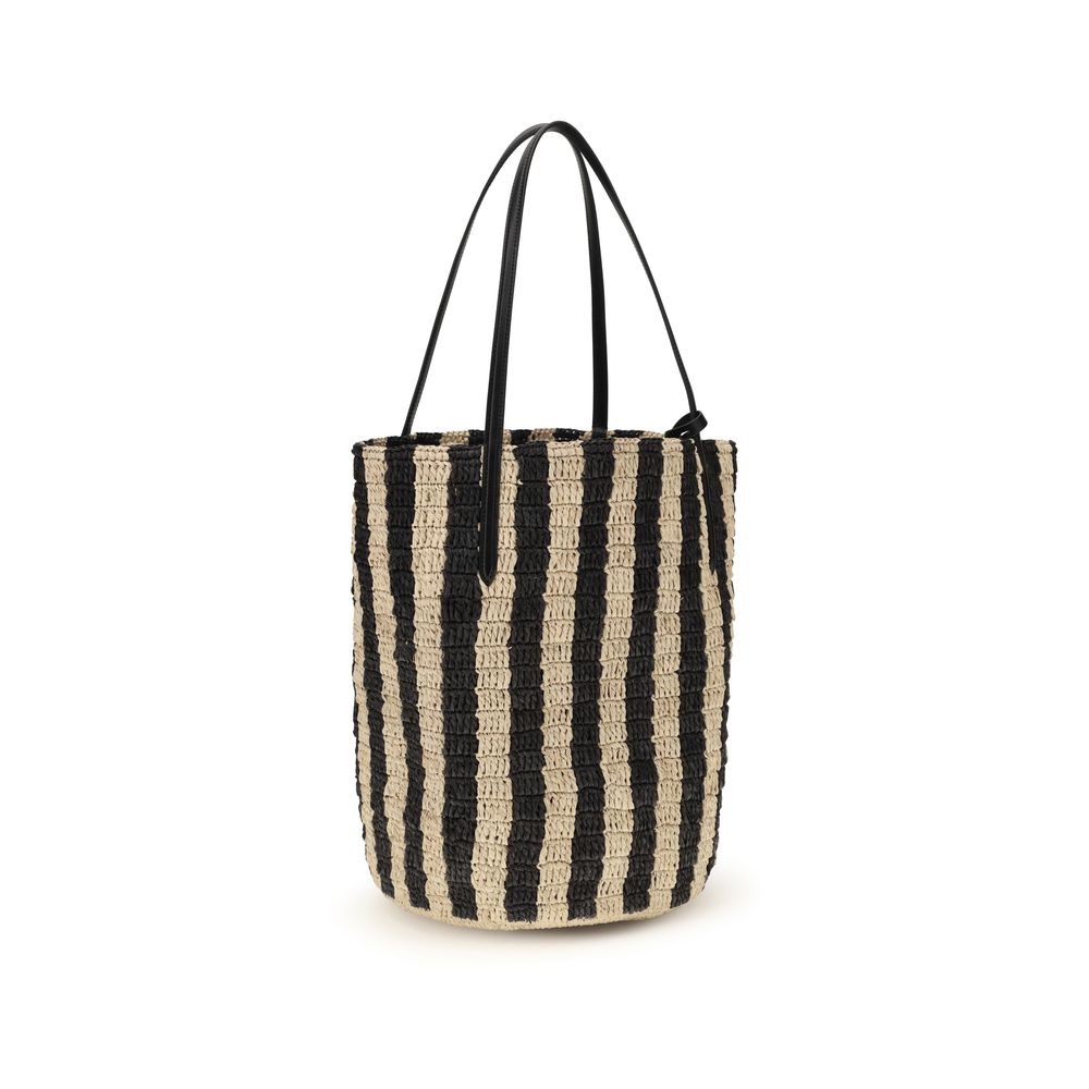 Valentino Garavani Striped Raffia Shopping Bag - Natural / Black