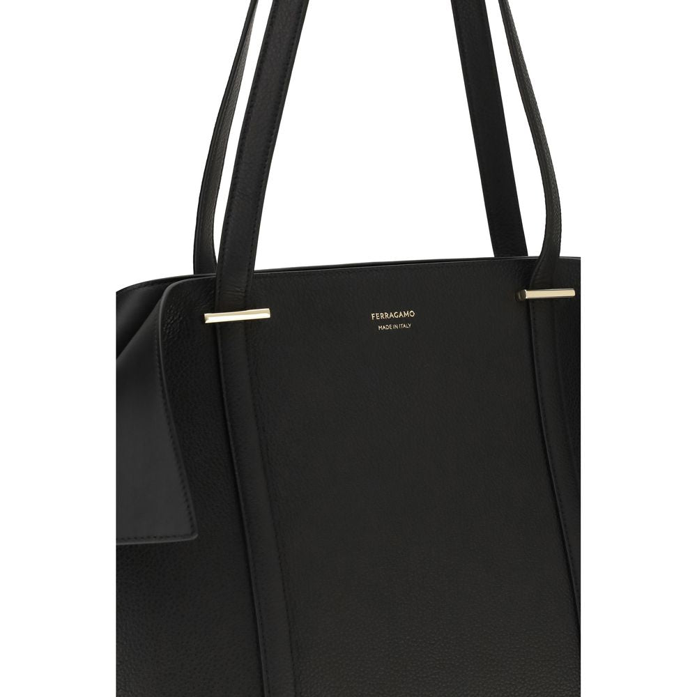 Ferragamo Folded Medium Tote Bag - Black Calfskin Leather
