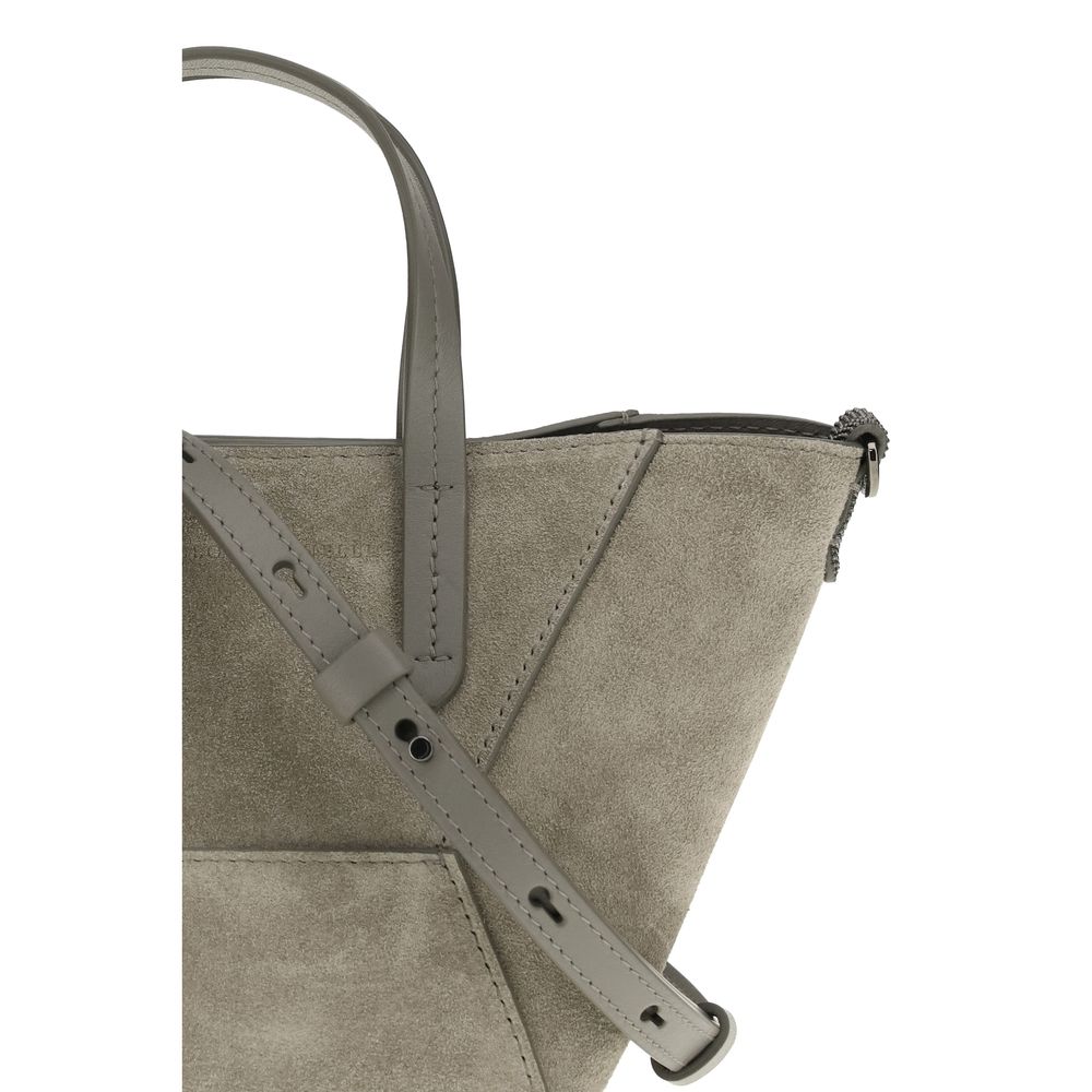 Brunello Cucinelli BC Duo Mini Suede Bag – Khaki with Monili Detail
