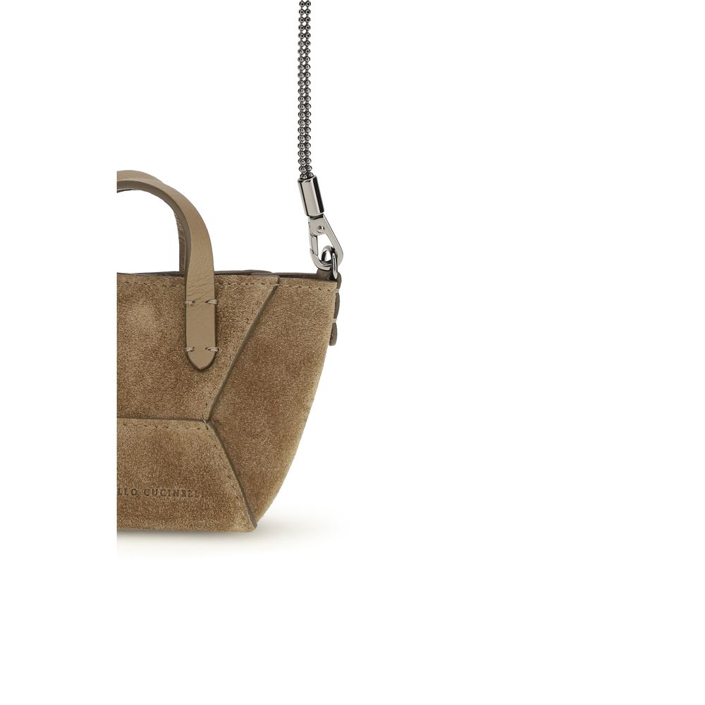 Brunello Cucinelli BC Duo Micro Suede Bag – Light Brown with Monili Chain