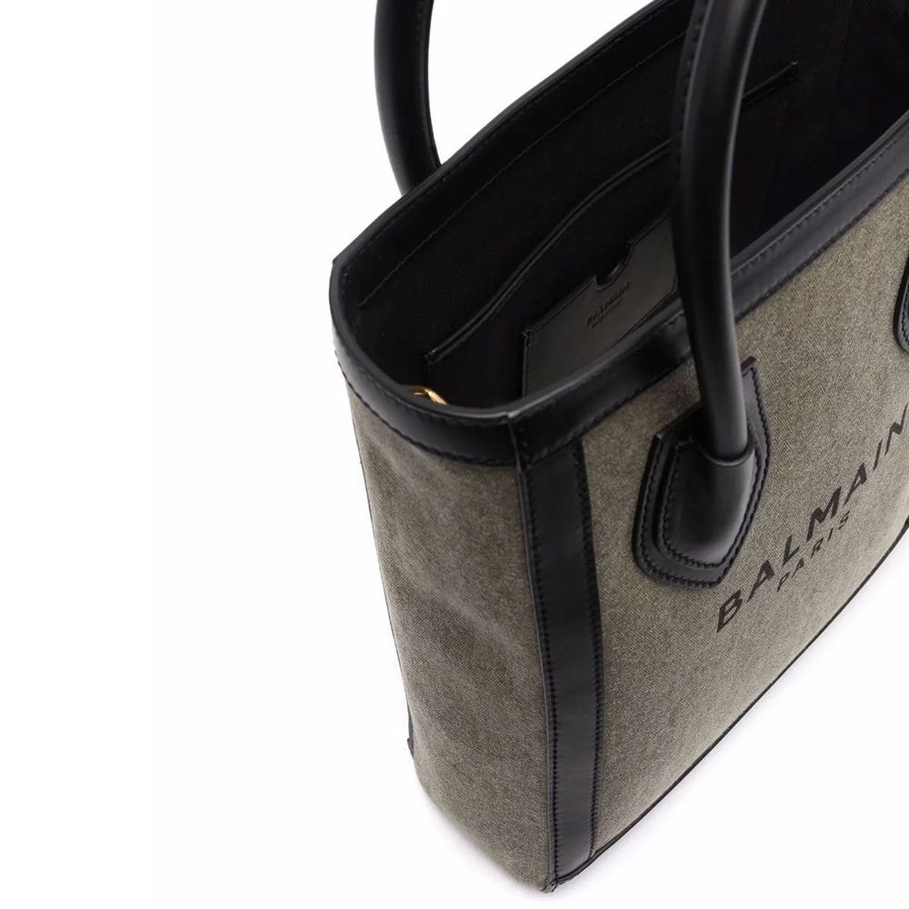 Balmain B-Army Vertical Canvas and Leather Tote Bag - Khaki