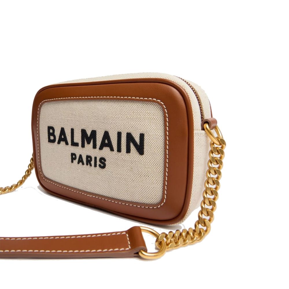 Balmain B-Army Canvas and Leather Camera Crossbody Bag - Beige