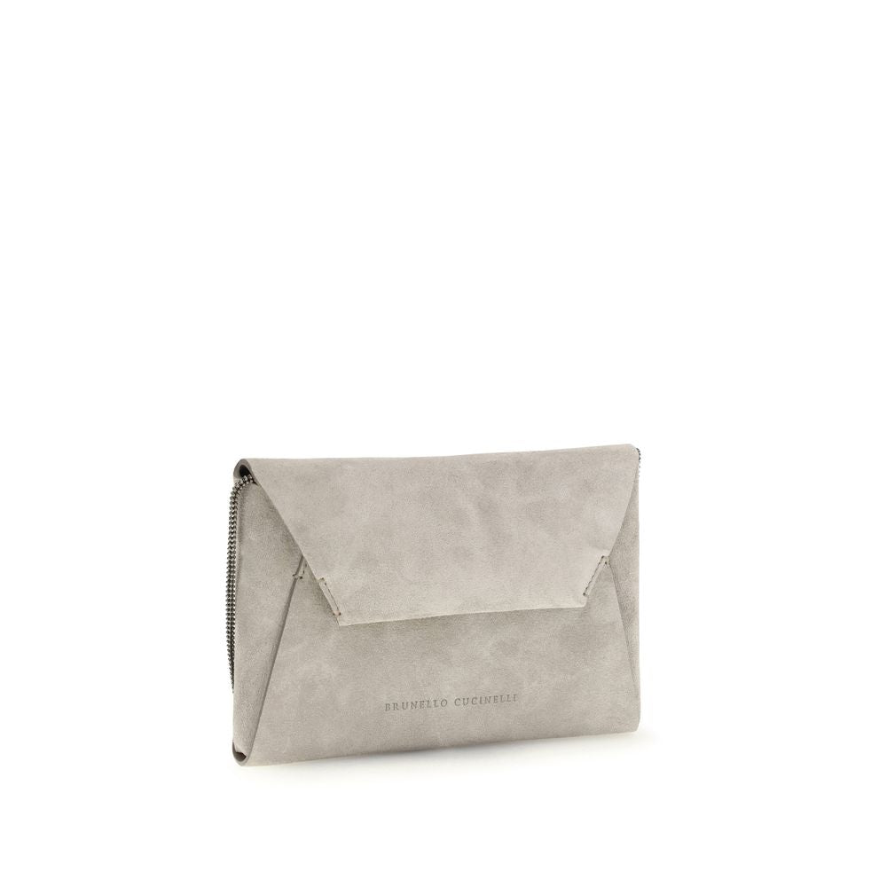 Brunello Cucinelli BC Duo Pochette with Precious Chain - Suede Khaki