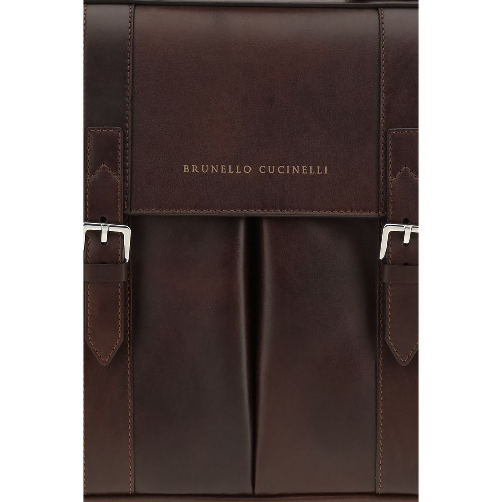 Brunello Cucinelli Textured Grain Leather Briefcase - Burgundy