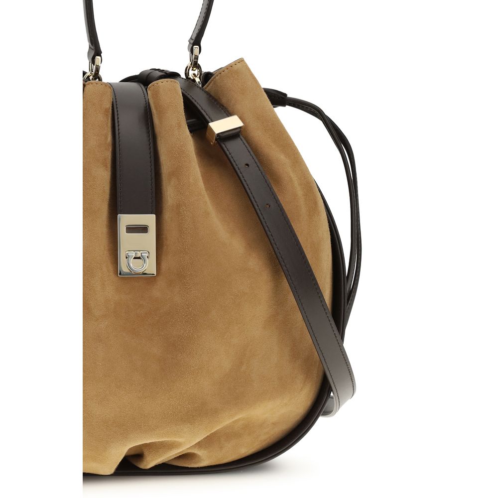 Ferragamo Hug Buckle Bucket Bag - Natural Brown
