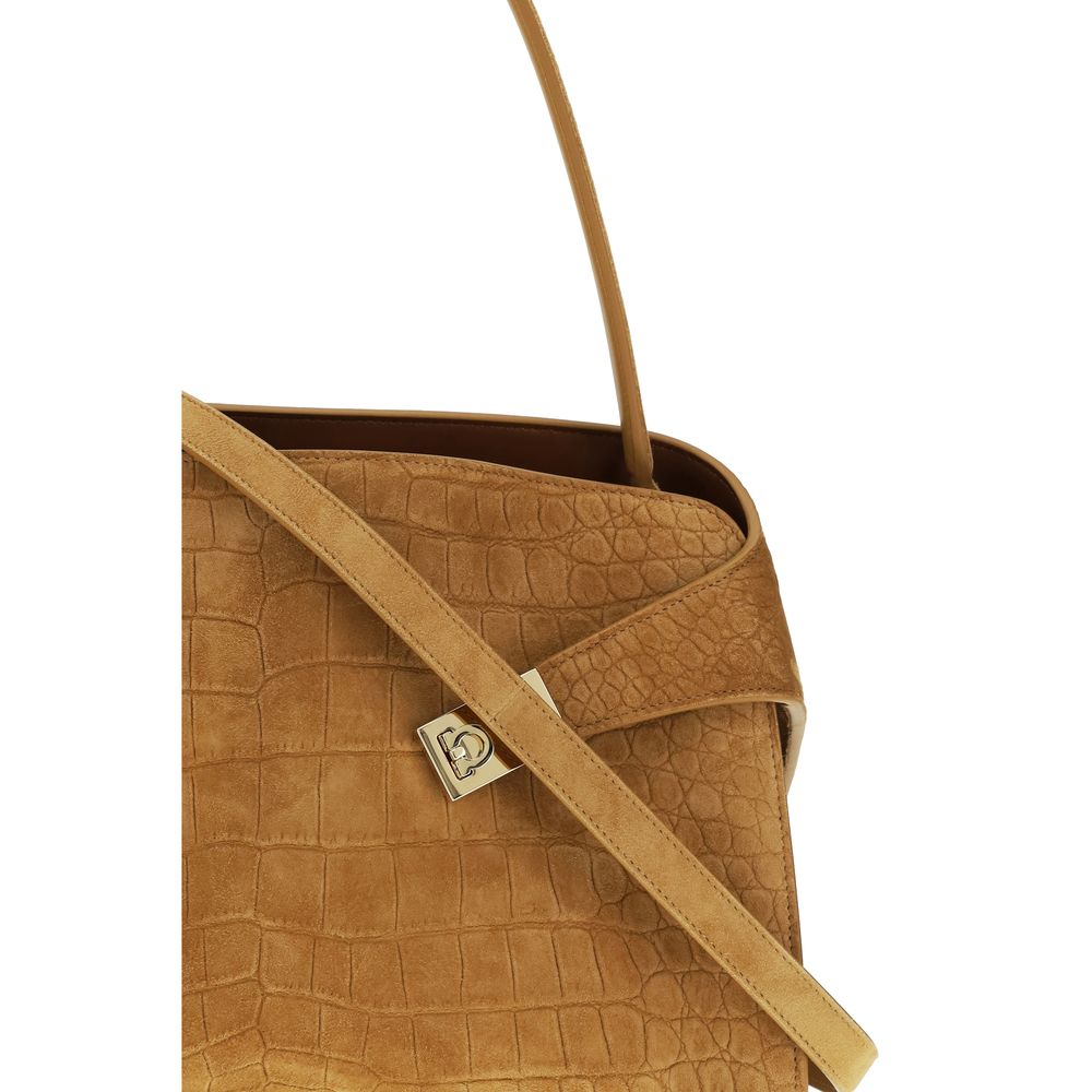 Ferragamo Hug Medium Soft Shoulder Bag - Natural Brown Alligator Print