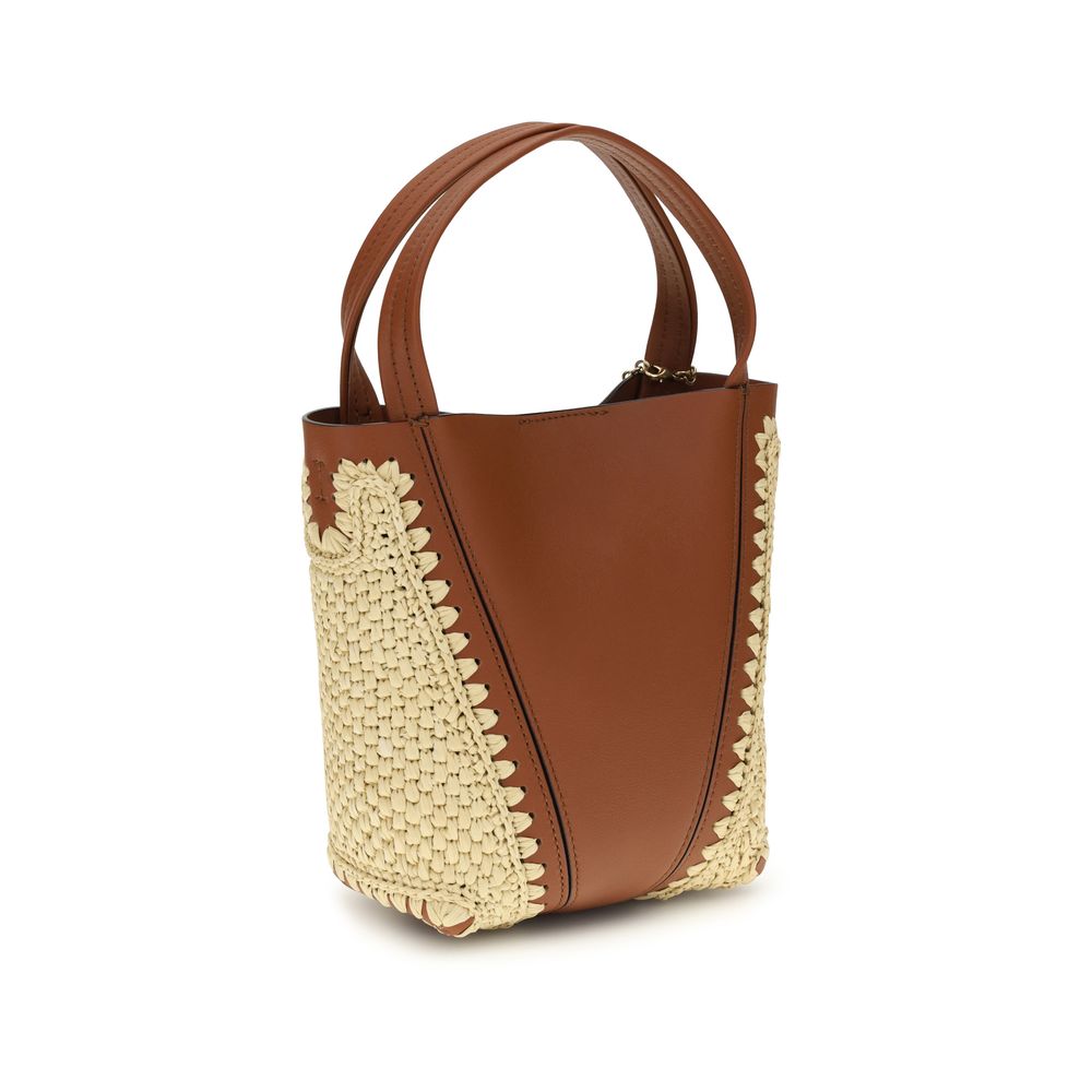 Chloé Spin Tote Bag Small - Clay Brown Raffia & Leather