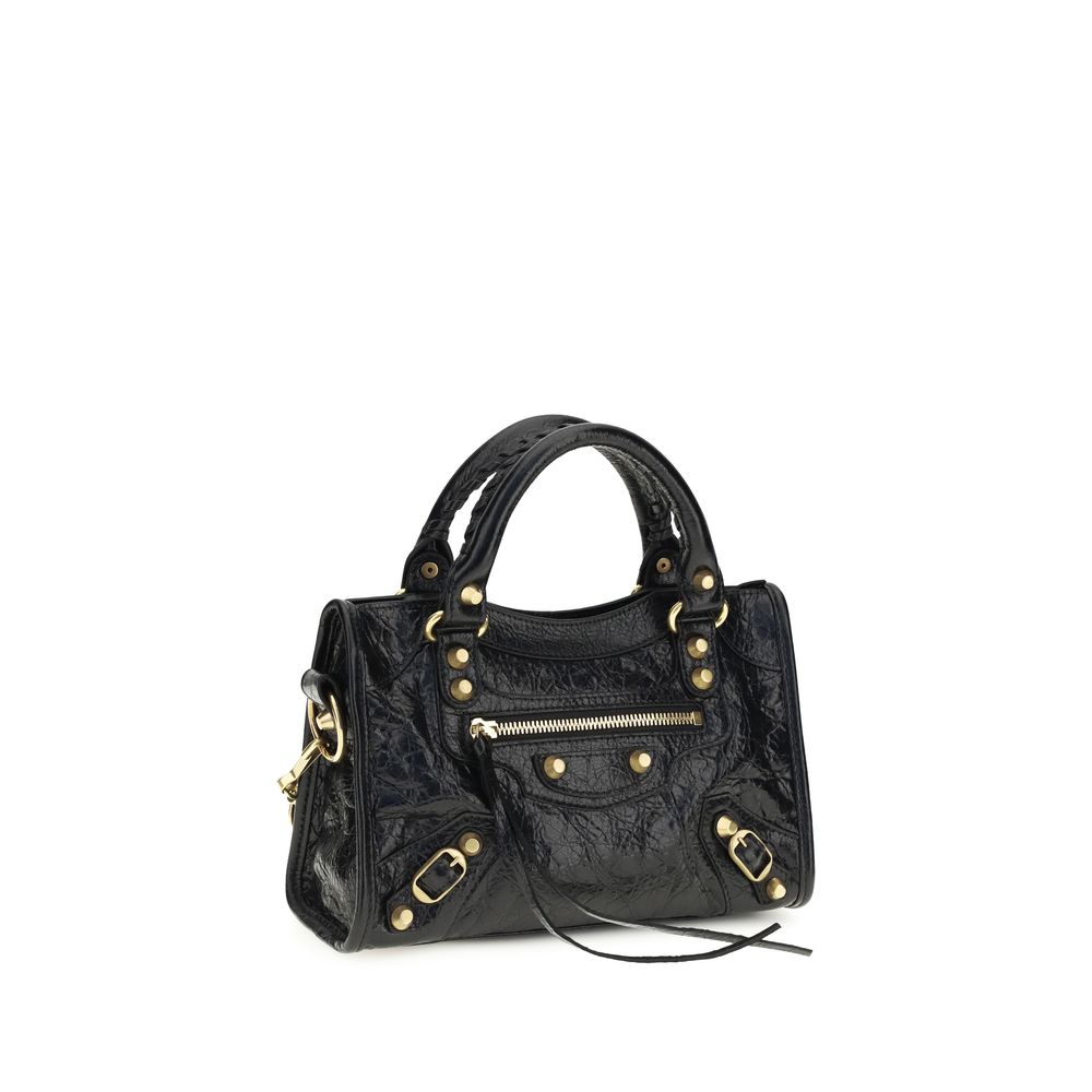Balenciaga Le City Mini Bag - Black Arena Lambskin with Aged Gold Hardware
