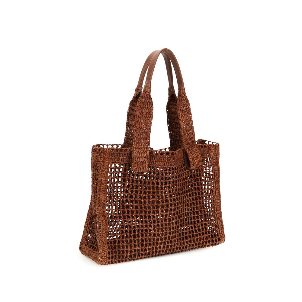 Chloé Summer Banana East-West Tote Bag in Raffia - Dark Brown