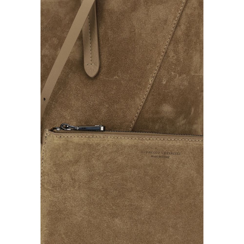 Brunello Cucinelli BC Duo Suede Bag with Monili - Bark
